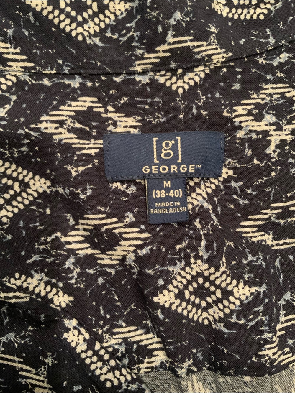 George Men's Navy Patterned Short-Sleeve Button Shirt, size Medium - Picture 3 of 5
